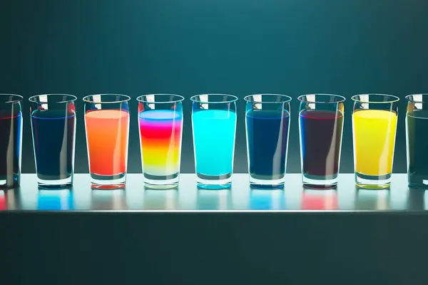 Set Multicolour Shots Drinks Dark Background Scene Sweet Alcoholic Liquors — Stock Photo, Image