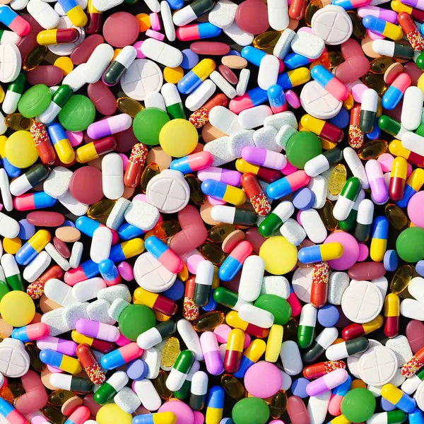 Nespočet Pilulek Kapslí Tablet Různých Barvách Tvoří Tento Pulzující Obraz — Stock fotografie