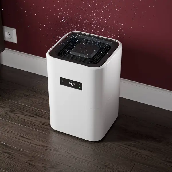 A modern wireless air humidifier, perfect for a smart home. Releases water molecules to keep the air fresh and healthy. Upgrade your domestic lifestyle with this new electronic accessory.