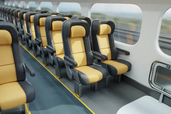 View Modern Interior High Speed Train Aisle Rows Comfortable Empty — Stock Photo, Image