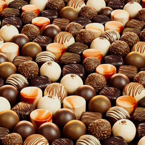 Assorted Delicious Chocolate Pralines Sweet Bonbons Decorated White Dark Chocolate — Stock Photo, Image