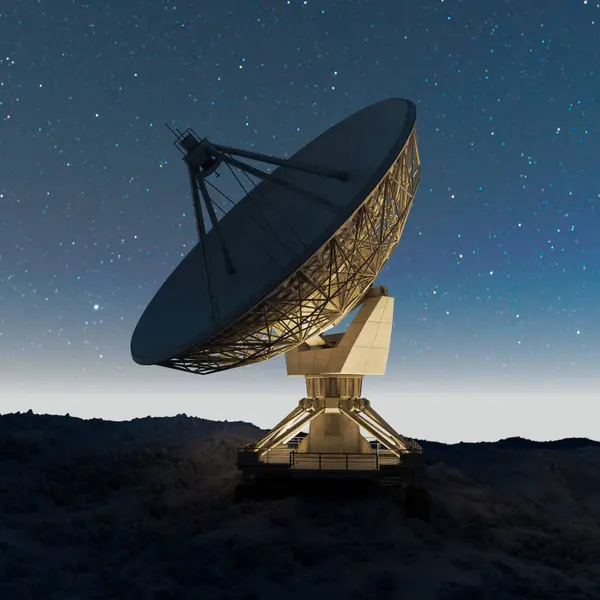 Satellite Dish Top Hill Night Space Observatory Signal Search Radio — Stock Photo, Image