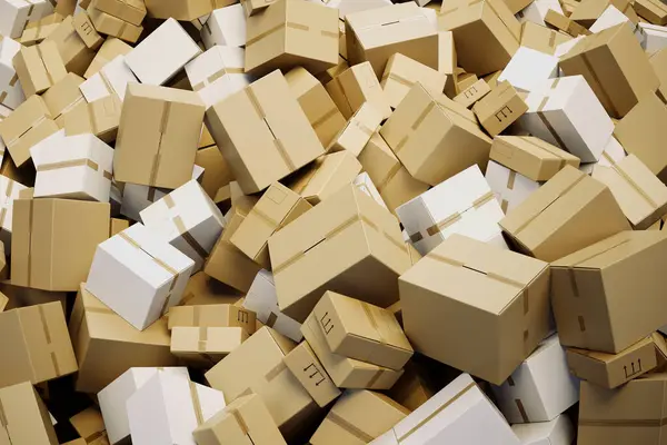 Obrovská Hromada Lepenkových Krabic Hromada Hnědých Kartonových Krabic Logistické Pojetí — Stock fotografie