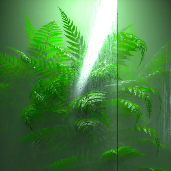 Groene Varen Laat Het Glas Achter Planten Van Het Natuurbos — Stockfoto