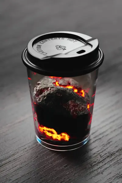 Tento Realistický Vykreslování Transparentní Odnášecí Šálek Kávy Horkou Lávou Uvnitř — Stock fotografie