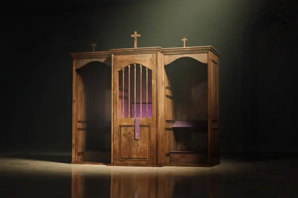 Bella Luce Nella Cappella Cristiana Cade Sul Confessionale Posizionare Nella — Foto Stock