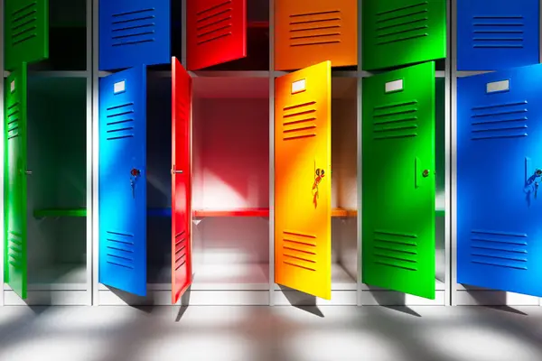 Rendering Endless Row Lockers College Hall Gym Lockers Provide Safe — Stock Photo, Image