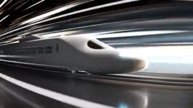 Yüksek hızlı tren neon ışıklı fütüristik arka planı, parlak tasarımı ve aerodinamik kıvrımları neon ışıklarının parlayan renklerini yansıtıyor. Gelecekçi bilim kurgu mermi treni. 4k HD
