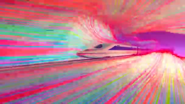 Ein Moderner Schnellzug Fährt Durch Eine Farbenfrohe Landschaft Mit Lebendigen — Stockvideo