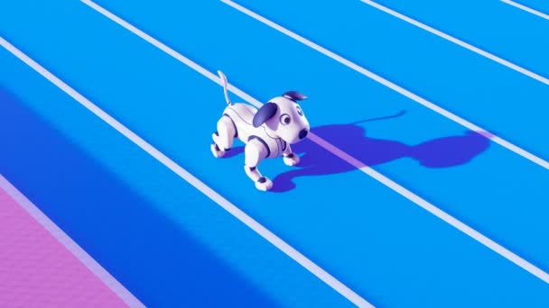 Рендеринг Умной Собаки Робота Работающей Треке Этой Анимации Белая Собака — стоковое видео