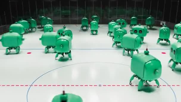 Eine Gruppe Entzückender Und Futuristischer Grüner Miniaturroboter Gleitet Auf Einer — Stockvideo