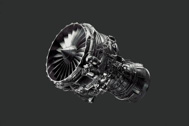 Boeing uçağındaki CFM56 turbofan motorunun detaylı görüntüsü. Görüntü, motorun ön pervanesini net bir şekilde gösteriyor. Havacılık meraklıları ve uçaklarla ilgili projeler için mükemmel.