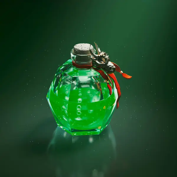 Schöne Glasflasche Mit Einem Magischen Elixier Grüner Trank Einem Dekorativen — Stockfoto
