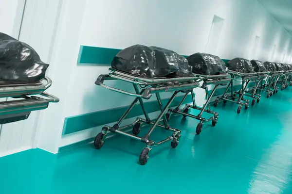 Enormous Amount Deads Empty Hospital Lobby Countless Number Beds Corps — Stock Photo, Image
