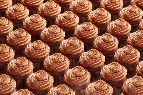 Una Deliciosa Hilera Deliciosos Cupcakes Chocolate Rematados Con Chispas Marrones — Foto de Stock
