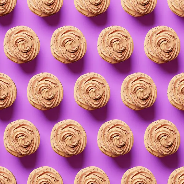 Uma Deliciosa Fileira Deliciosos Cupcakes Chocolate Cobertos Com Polvilhas Marrons — Fotografia de Stock