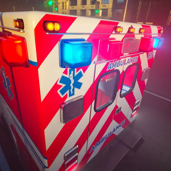 Camion Ambulanza Luci Colorate Lampeggianti Lampeggianti Paramedici Professionisti Rispondono Squadra — Foto Stock