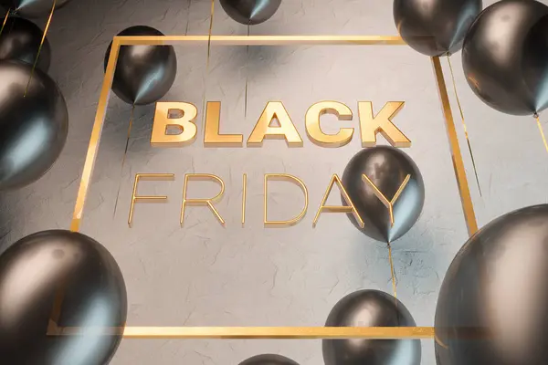 Golden Black Friday Sign Bright Plaster Wall Background Glamour Sale — Stock Photo, Image