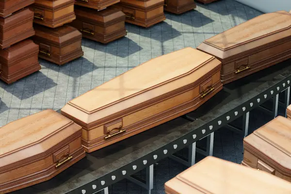 Coffins Conveyor Belt Airport Grim Scene Portrays Transportation Deceased One — Stock Photo, Image