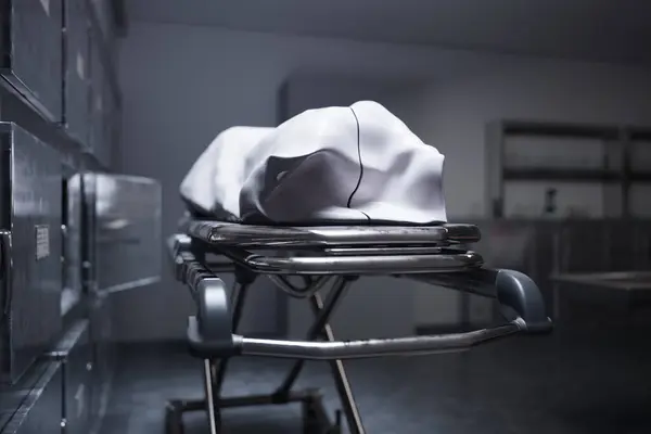 Image Showcases Dead Body Covered White Cloth Morgue Waiting Funeral — Stock Photo, Image
