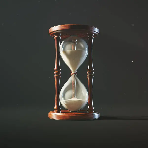 時間の経過を測定するガラス電球の中の砂が落ちる木製のレトロ時計の写真 タイムアウト カウントダウン 緊急性 老化プロセスのコンセプト — ストック写真