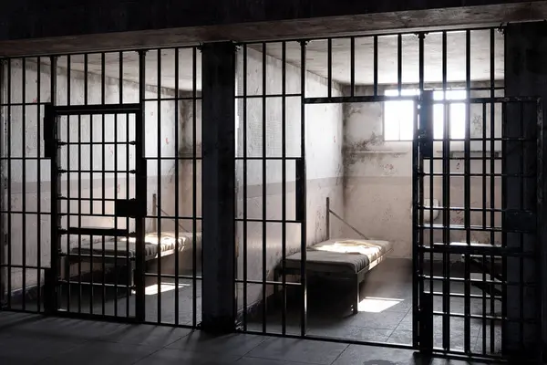 Desolate Prison Cell Rays Sunlight Pour Open Window Casting Warm — Stock Photo, Image