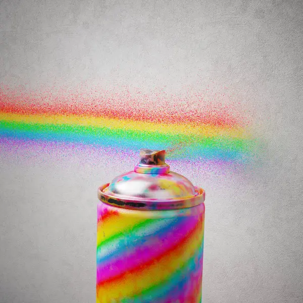 Close View Multicolor Spray Paint Sprays Wall Drawing Rainbow Color — Stock Photo, Image