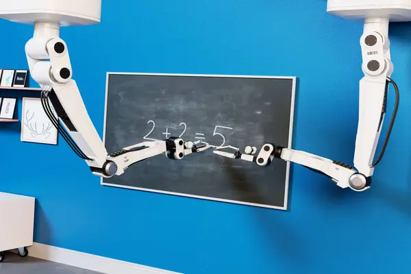 Sci Έννοια Της Προηγμένης Φουτουριστικό Ρομπότ Γραφή Μαθηματική Εξίσωση Στο — Φωτογραφία Αρχείου