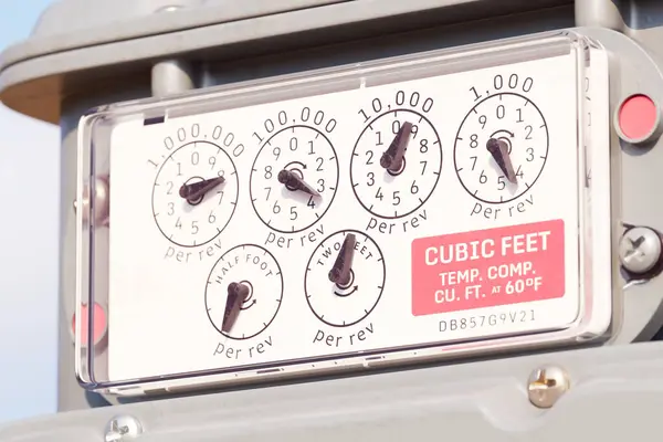 Capture Every Detail Close Shot Gas Meter Indicators Displaying Real — Stock Photo, Image