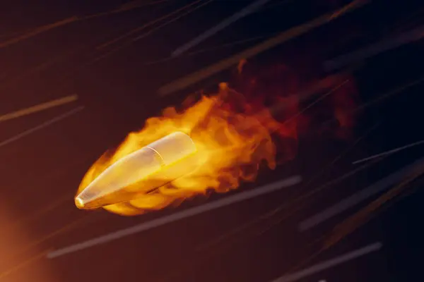 Ağır Çekimde Gerçekçi Uçan Mermi Ateşlenen Bir Kurşunla Turuncu Türbülanslı — Stok fotoğraf