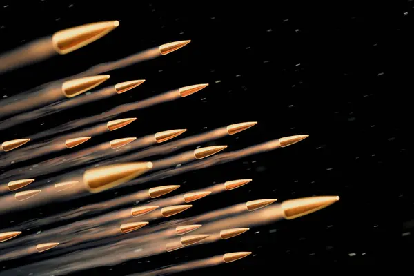 Rendering Flying Bullets Smoke Effect Dark Background Realistic Bullets Shots — Stock Photo, Image