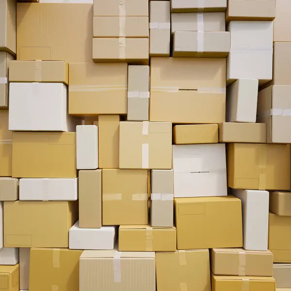 A huge pile of cardboard boxes. Stack of carton parcels. Logistic concept. Shipping business. Transportation service. Products distribution. The global reach of logistics and delivery services