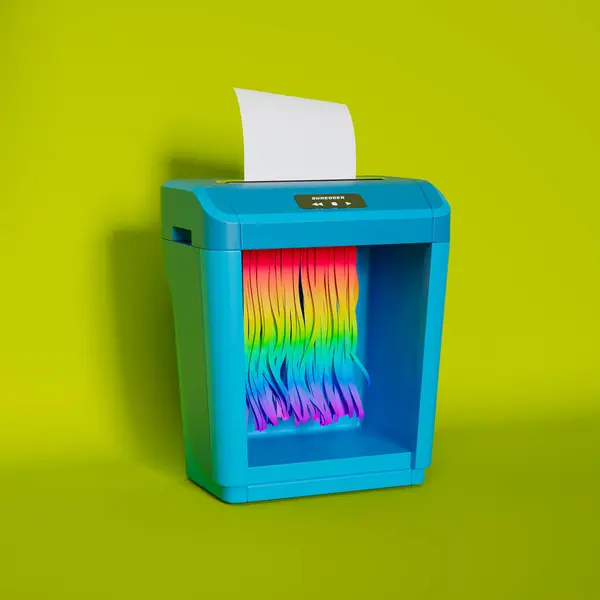 Colorful Rendering Paper Shredder Destroying White Paper Resulting Long Rainbow Royalty Free Stock Images