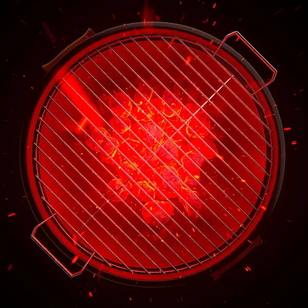 Порожній Гриль Червоним Дуже Гарячим Вугіллям Темному Тлі Готовий Смаження Стокове Фото