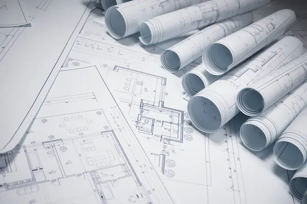 Budujemy Plany Planów Pięter Plany Budowlane Obraz Oddaje Istotę Projektów Obraz Stockowy