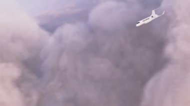 Çarpıcı bir 3D görüntüsü. Lüks bir yolcu uçağının seyir irtifasında uçuşu. Uçak zarifçe kıvrılır ve kameranın önünde uçar..