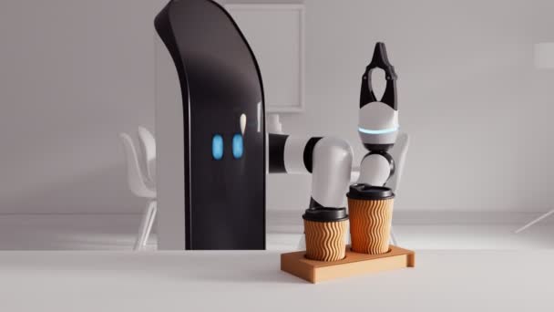 Representación Práctico Robot Mayordomo Que Intenta Levantar Una Taza Café — Vídeos de Stock