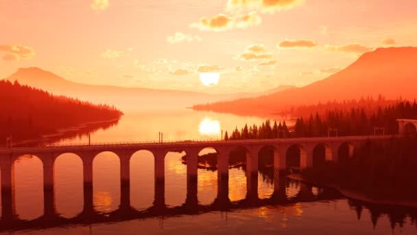 Высокоскоростной Поезд Пулями Мчится Старому Кирпичному Мосту Живописном Лесном Фоне — стоковое видео