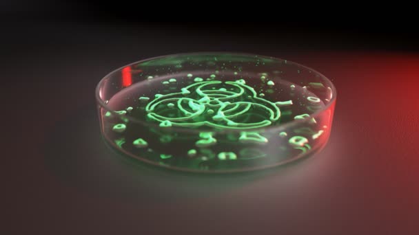 Microorganismo Fluorescente Verde Vibrante Crece Rápidamente Una Placa Petri Formando — Vídeos de Stock