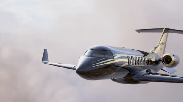 Jet Pasageri Lux Negru Auriu Zboară Altitudine Confortabilă Croazieră Prin — Videoclip de stoc