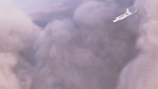 クルージング高度で飛行する白いプレーンな豪華な旅客機の素晴らしい3Dレンダリング 飛行機は優雅にカメラの前に曲げて飛ぶ — ストック動画