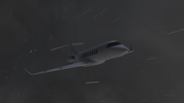 Elegantní Luxusní Osobní Letadlo Letí Cestovní Nadmořské Výšce Uprostřed Sněhové — Stock video