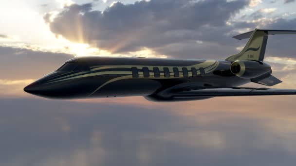 三架优雅的豪华黑色和金色客机 在令人叹为观止的日出中完美地飞行 穿过壮丽的云雾 — 图库视频影像