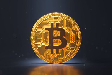 Şifreli altın Bitcoin BTC. İzole edilmiş bir madeni para, dijital para biriminin getirdiği mali devrimi sembolize ederek geleneksel finansal sistemlere güvenli ve merkezi olmayan bir alternatif sunar.