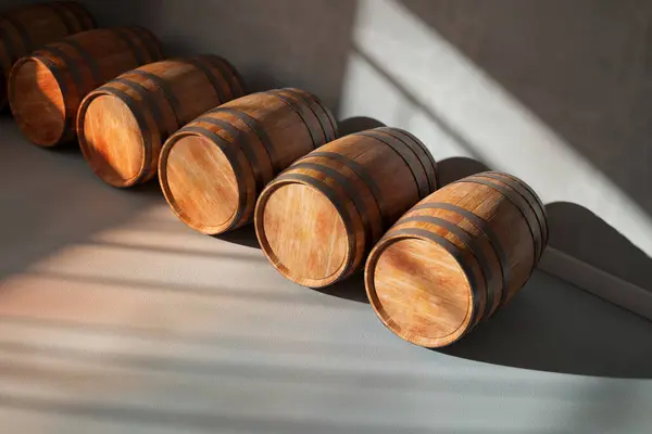 Wooden Barrels Storing Wine Beer Whiskey Any Other Quality Beverage — Stock Photo, Image