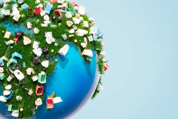 Part Earth Globe Every Kind Garbage Appears Land Covered Green — Stock Photo, Image