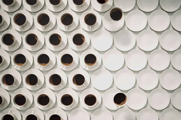 Full Frame Anténní Snímek Prezentující Symetrický Vzor Bílých Šálků Kávy — Stock fotografie