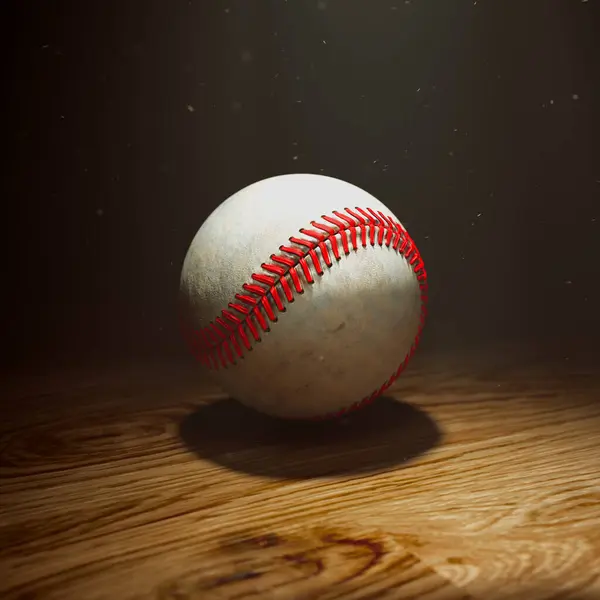 Een Iconische Goed Versleten Honkbal Met Grimmige Rode Naden Geplaatst — Stockfoto