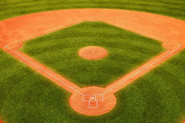Drone Captures Stunning Symmetry Manicured Baseball Diamond Its Contrasting Infield — Stock Photo, Image