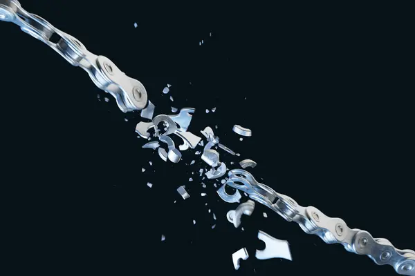 Render Showcasing Impactful Moment Robust Metal Chain Forcefully Shattered Embodying — Stock Photo, Image